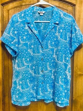 Eddie Bauer Cotton Print Shirt, blue and White, size L